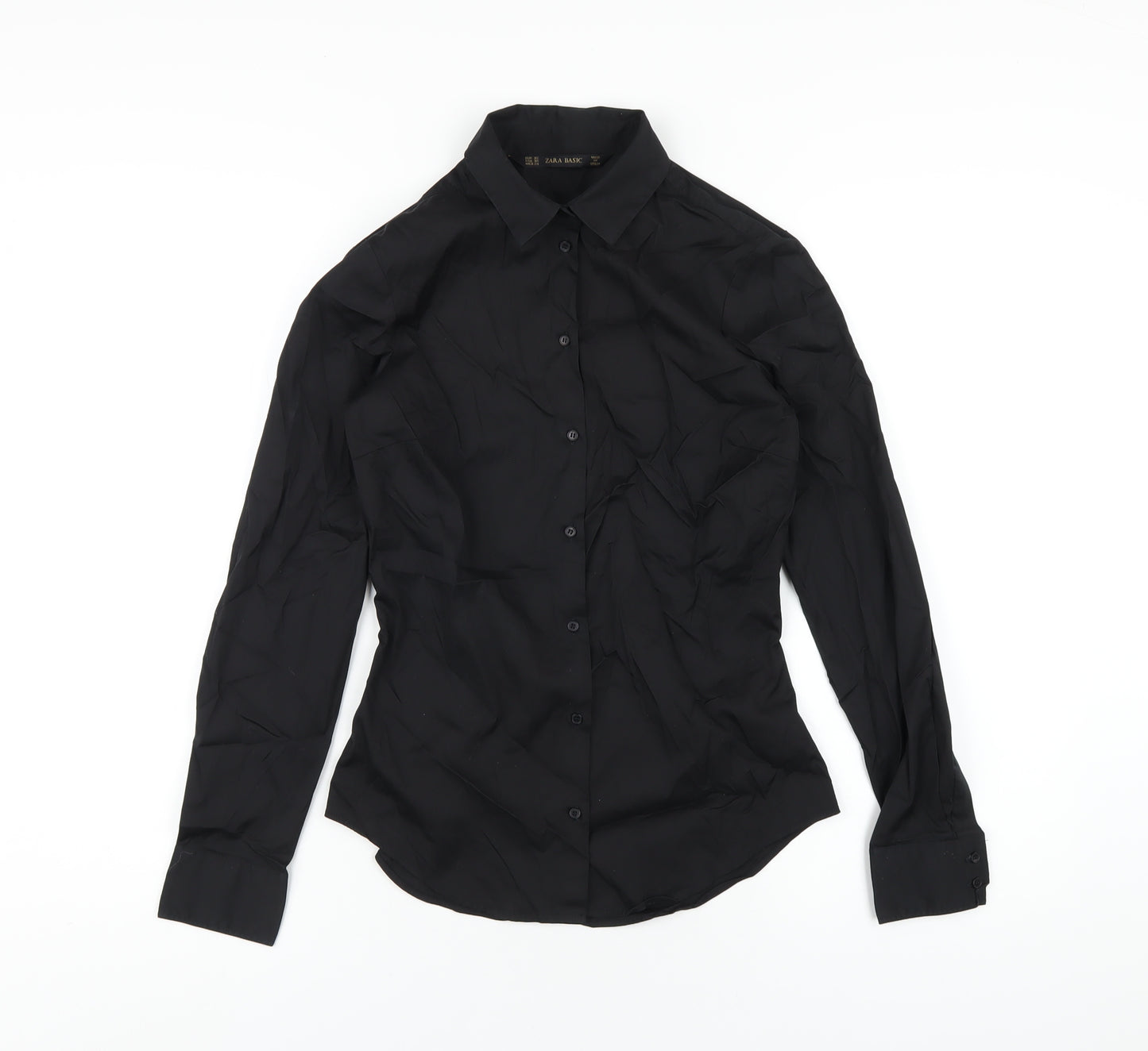 Zara Womens Black Cotton Basic Button-Up Size XS Collared