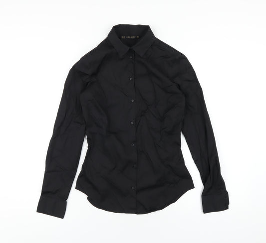 Zara Womens Black Cotton Basic Button-Up Size XS Collared