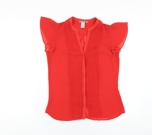 H&M Womens Red Polyester Basic Blouse Size 6 V-Neck