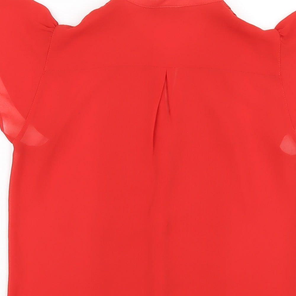 H&M Womens Red Polyester Basic Blouse Size 6 V-Neck