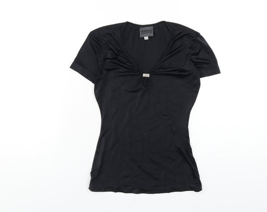 Versace Womens Black Polyamide Basic T-Shirt Size XS V-Neck