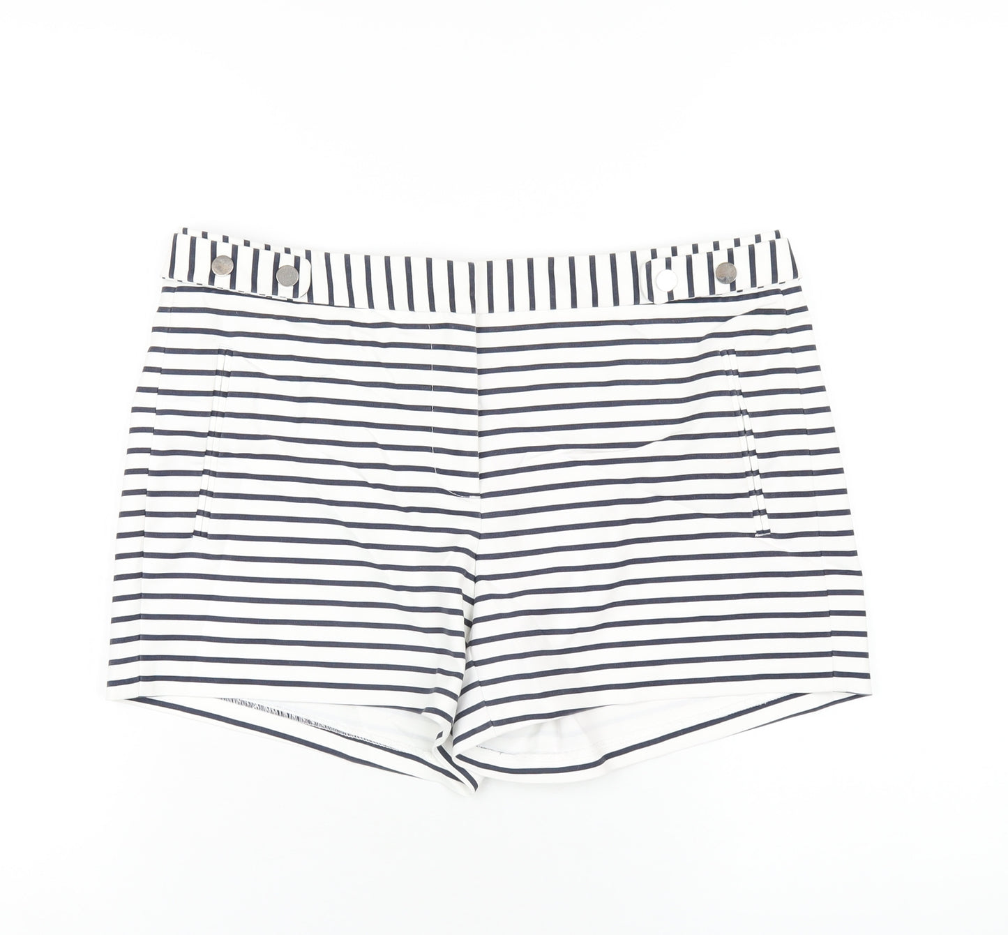 Zara Womens White Striped Cotton Basic Shorts Size L L4 in Regular Zip