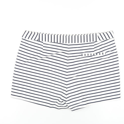 Zara Womens White Striped Cotton Basic Shorts Size L L4 in Regular Zip