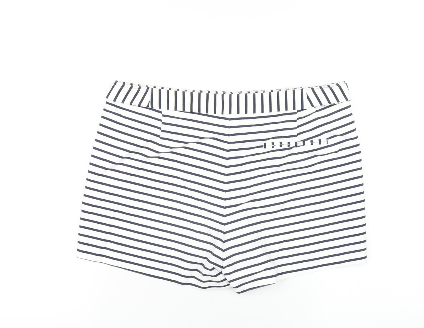 Zara Womens White Striped Cotton Basic Shorts Size L L4 in Regular Zip