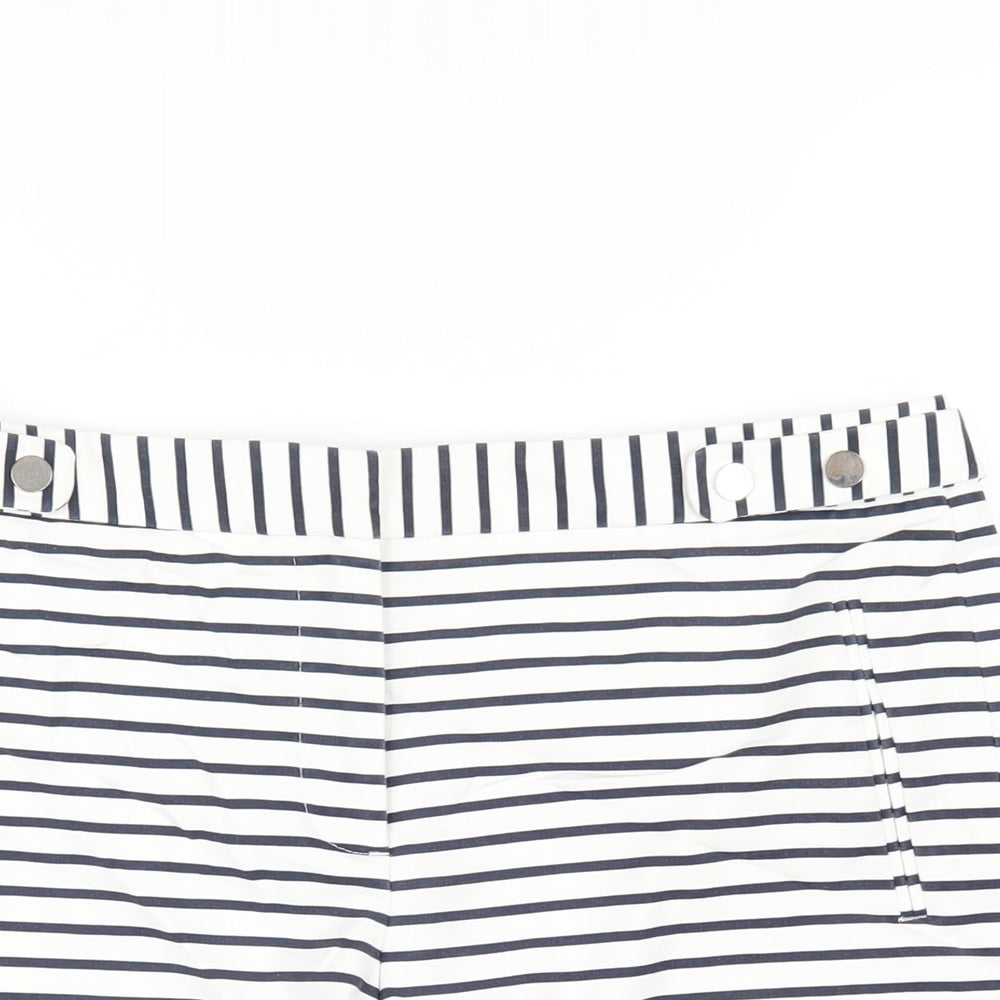 Zara Womens White Striped Cotton Basic Shorts Size L L4 in Regular Zip