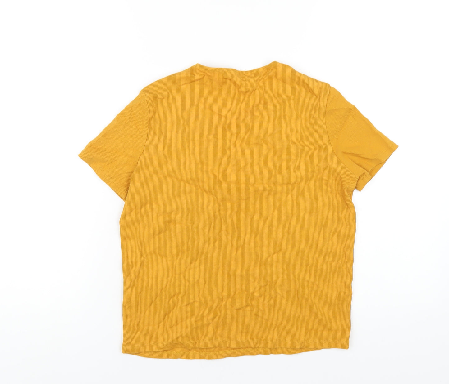 Marks and Spencer Womens Yellow Cotton Basic T-Shirt Size 12 Round Neck