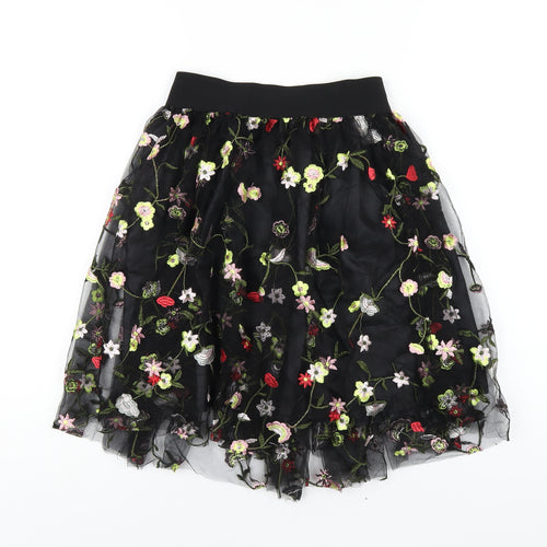 New Look Womens Black Floral Polyamide A-Line Skirt Size 10