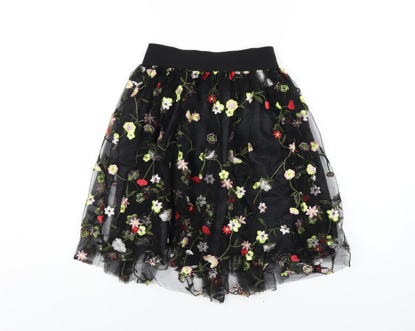 New Look Womens Black Floral Polyamide A-Line Skirt Size 10