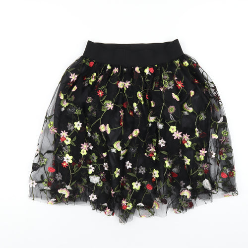 New Look Womens Black Floral Polyamide A-Line Skirt Size 10