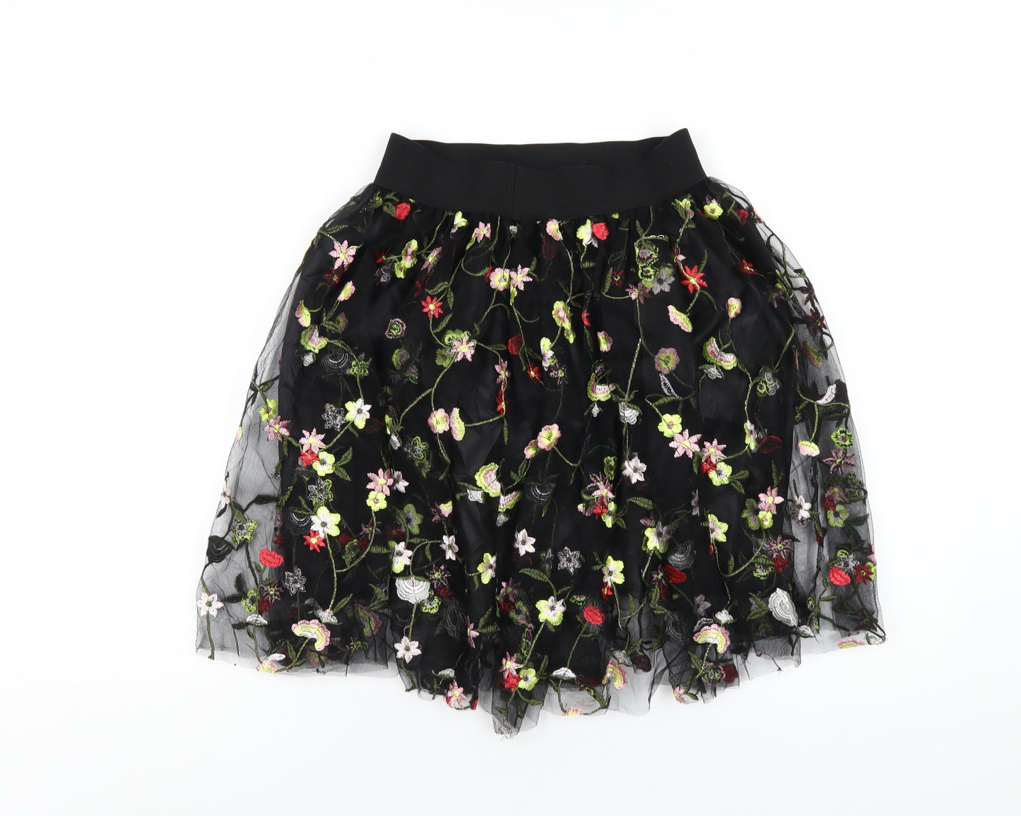 New Look Womens Black Floral Polyamide A-Line Skirt Size 10