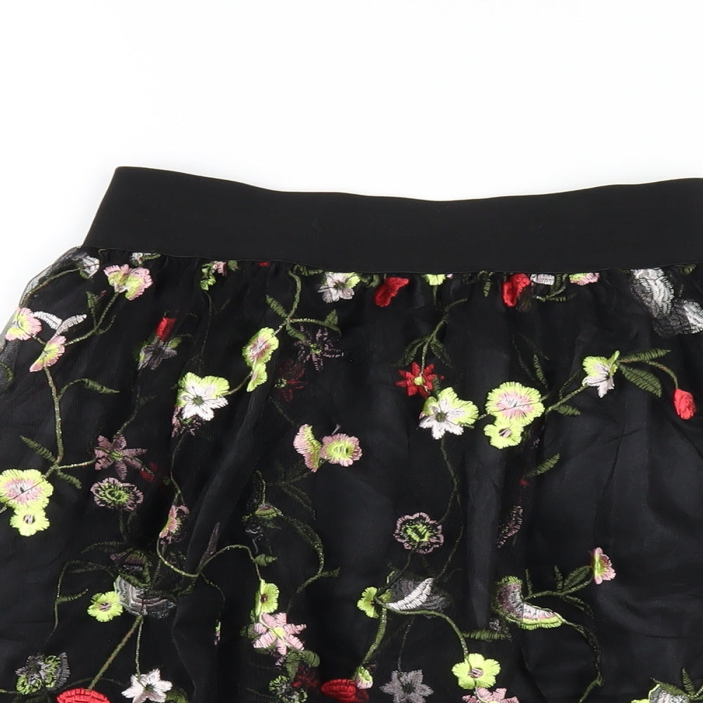 New Look Womens Black Floral Polyamide A-Line Skirt Size 10