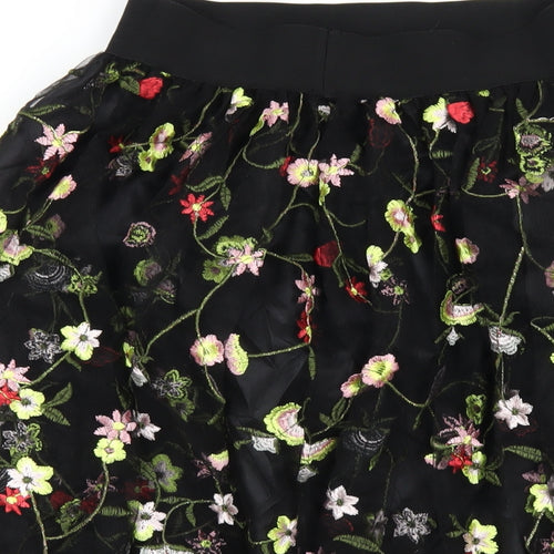 New Look Womens Black Floral Polyamide A-Line Skirt Size 10