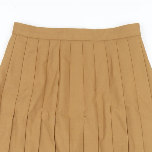 St Michael Womens Brown Polyester Pleated Skirt Size 12 Zip