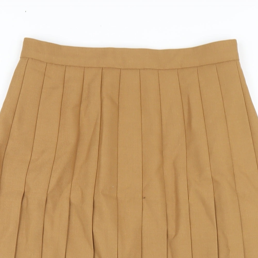 St Michael Womens Brown Polyester Pleated Skirt Size 12 Zip