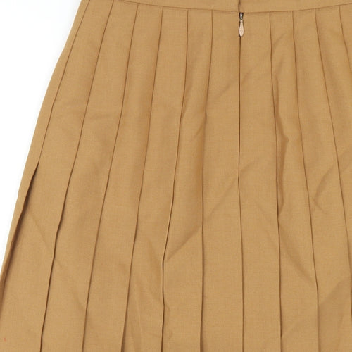 St Michael Womens Brown Polyester Pleated Skirt Size 12 Zip