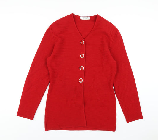 Jaeger Womens Red V-Neck Wool Cardigan Jumper Size S