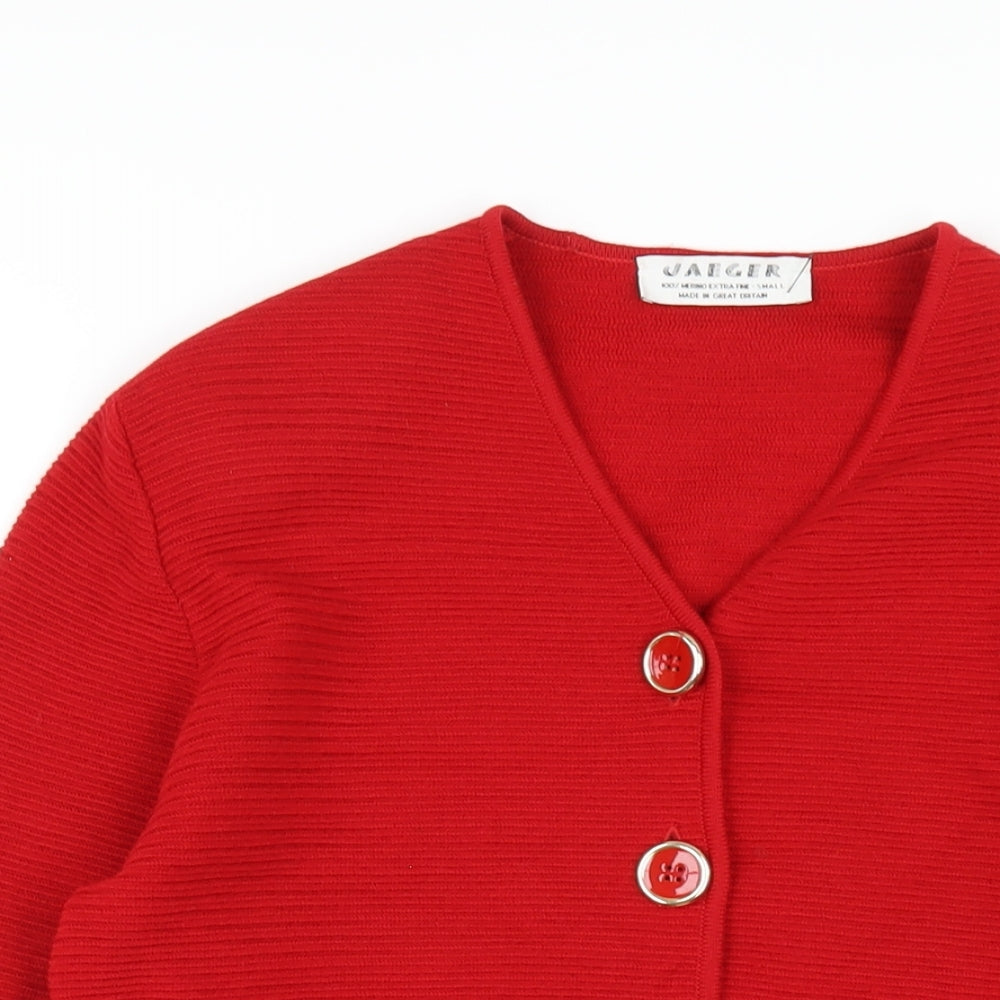 Jaeger Womens Red V-Neck Wool Cardigan Jumper Size S