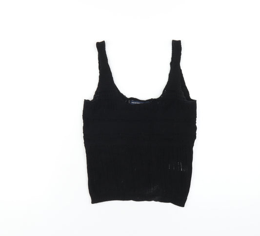 French Connection Womens Black Cotton Basic Tank Size S Scoop Neck