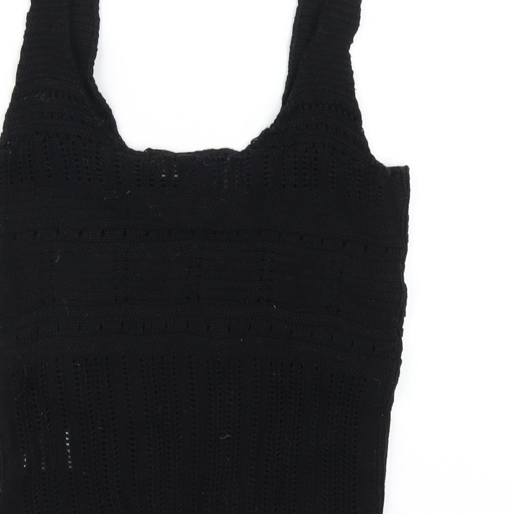 French Connection Womens Black Cotton Basic Tank Size S Scoop Neck