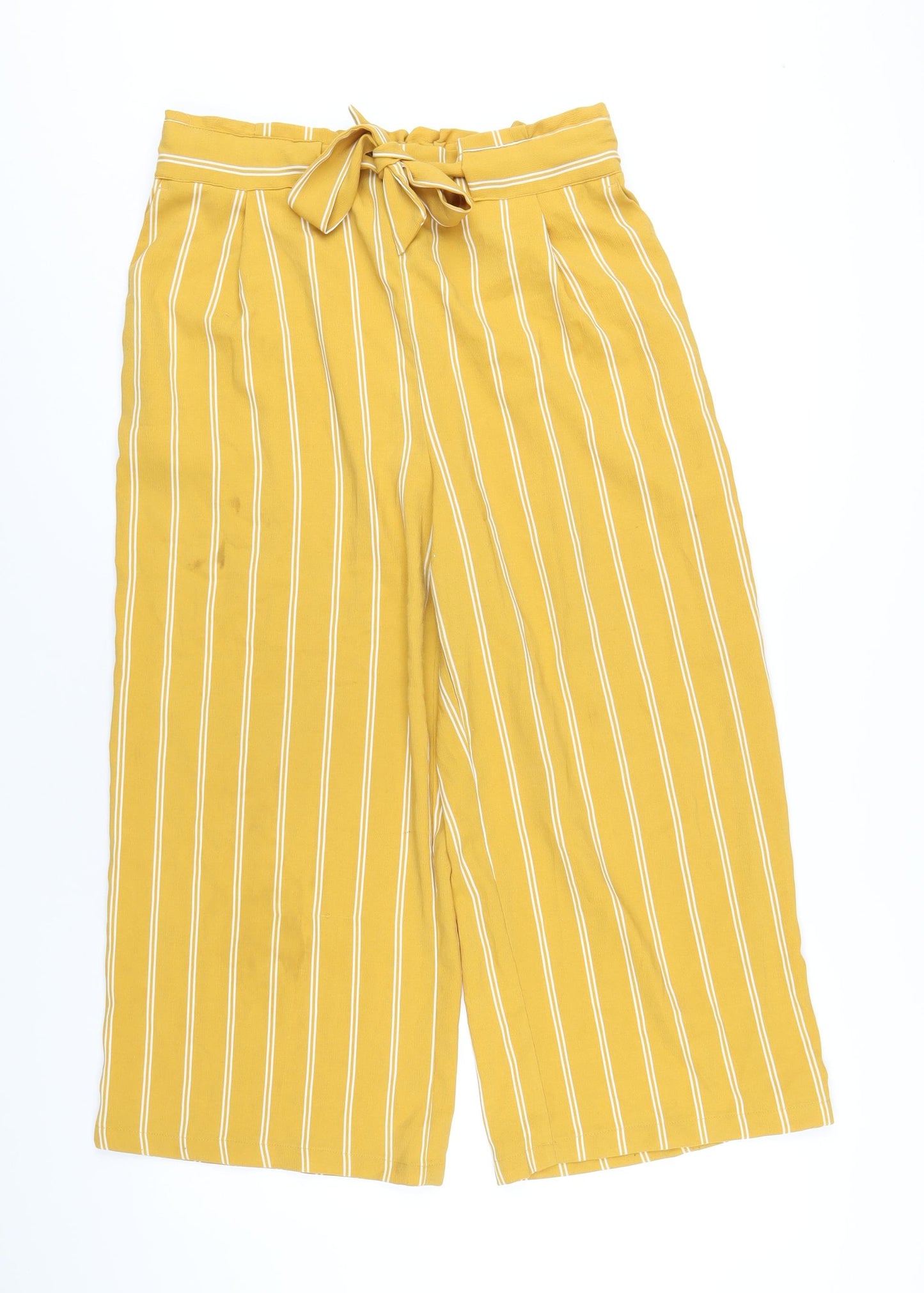 New Look Womens Yellow Striped Polyester Capri Trousers Size 14 L23 in Regular