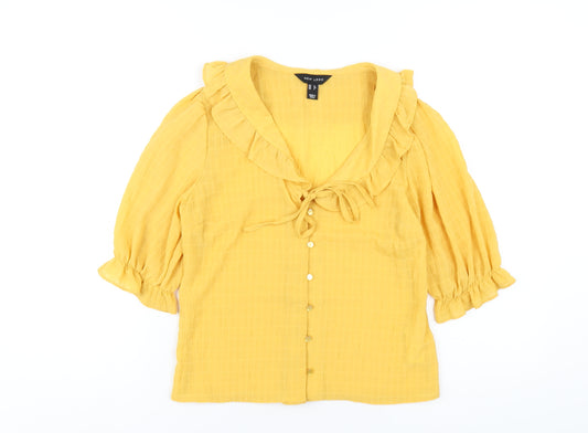 New Look Womens Yellow Polyester Basic Blouse Size 6 Collared