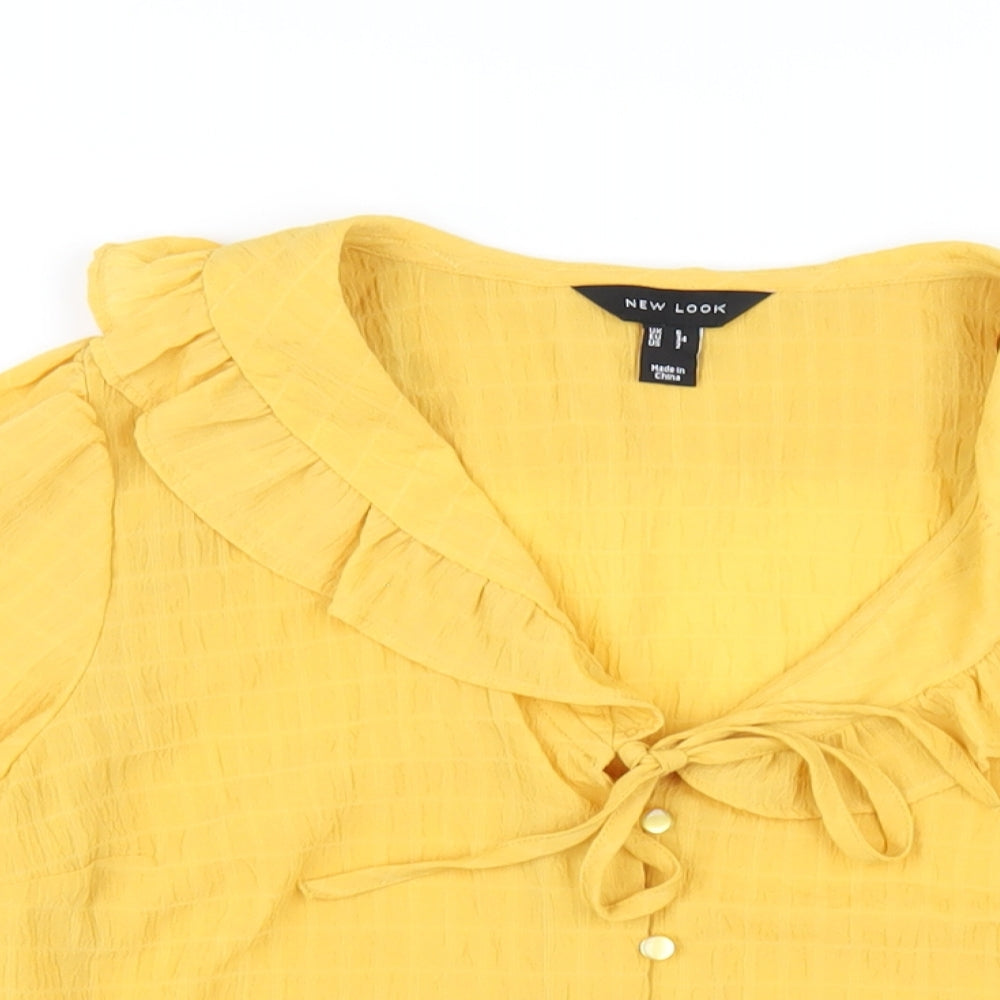 New Look Womens Yellow Polyester Basic Blouse Size 6 Collared