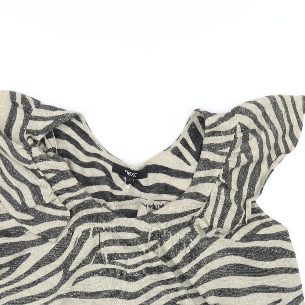 NEXT Womens Beige Animal Print Acrylic Basic T-Shirt Size S Round Neck