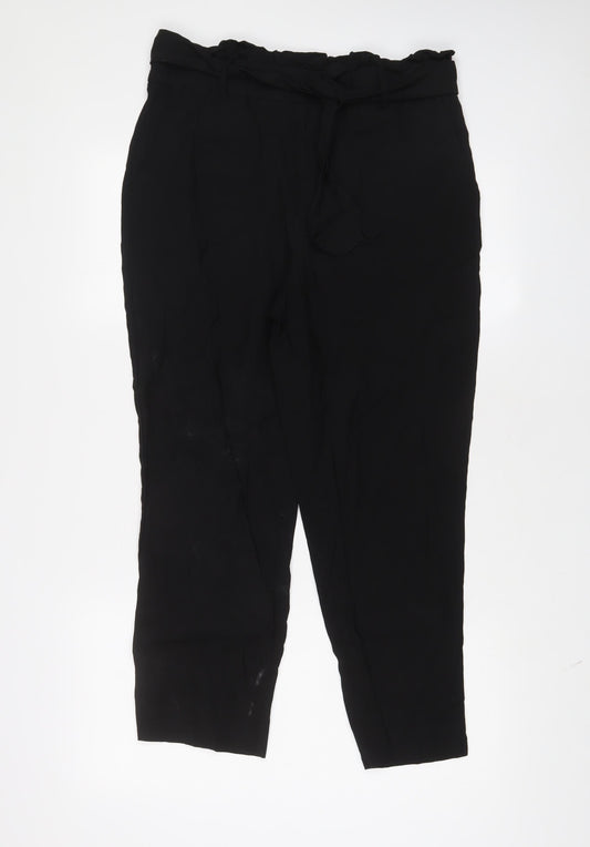 Zara Womens Black Viscose Trousers Size M L26 in Regular Tie