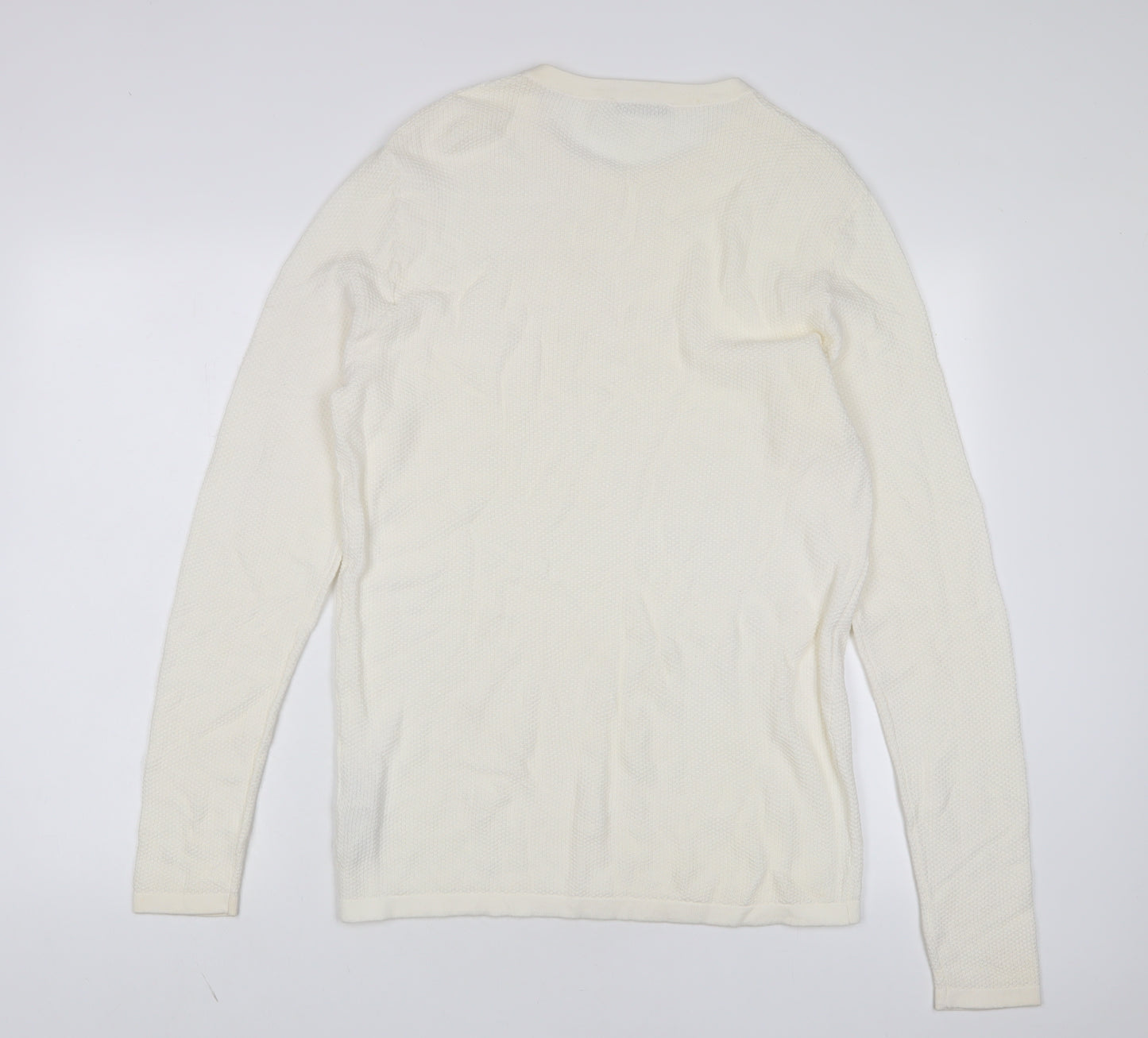 JACK & JONES Mens White Crew Neck Cotton Pullover Jumper Size L Long Sleeve