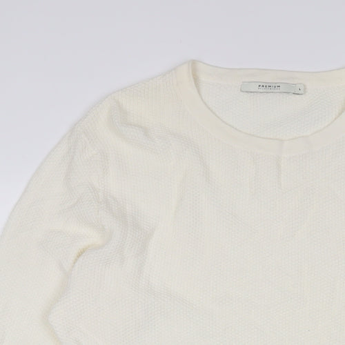 JACK & JONES Mens White Crew Neck Cotton Pullover Jumper Size L Long Sleeve