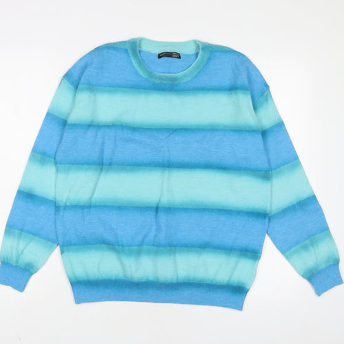 Dazy Womens Blue Crew Neck Striped Polyester Pullover Jumper Size M