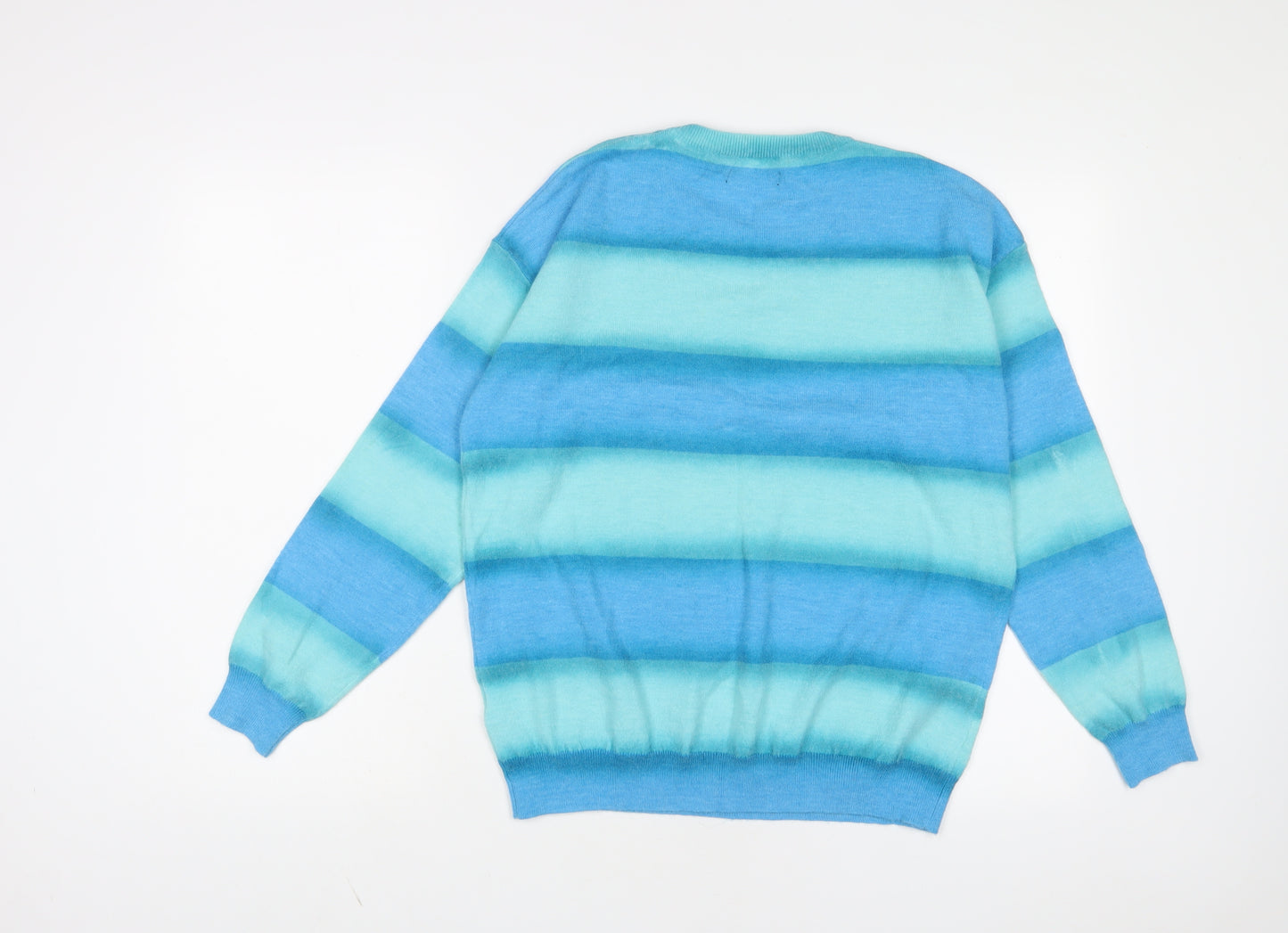 Dazy Womens Blue Crew Neck Striped Polyester Pullover Jumper Size M