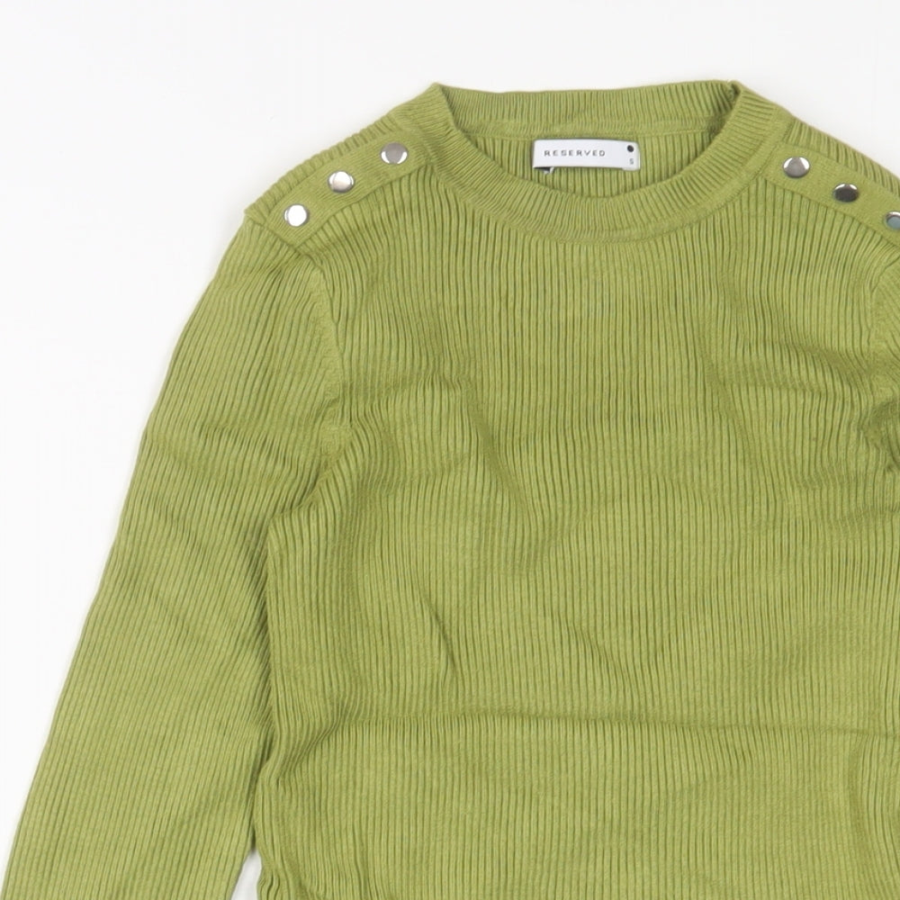 RESERVED Womens Green Crew Neck Viscose Pullover Jumper Size S