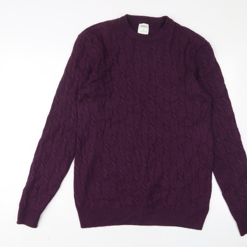 Marks and Spencer Mens Purple Crew Neck Polyamide Pullover Jumper Size M Long Sleeve