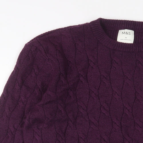 Marks and Spencer Mens Purple Crew Neck Polyamide Pullover Jumper Size M Long Sleeve