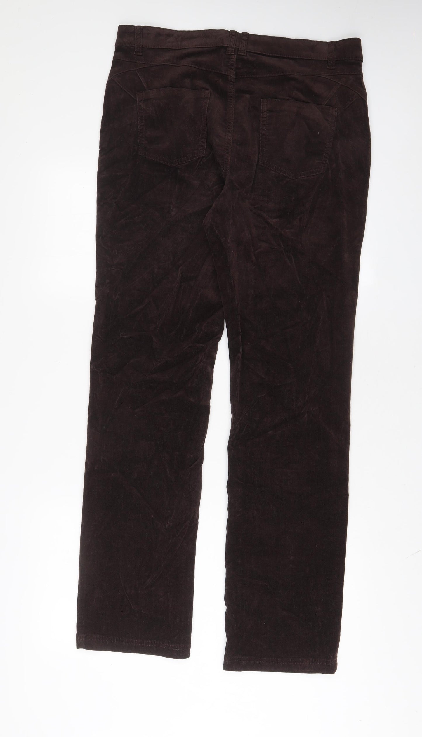 Per Una Womens Brown Cotton Trousers Size 14 L32 in Regular Zip