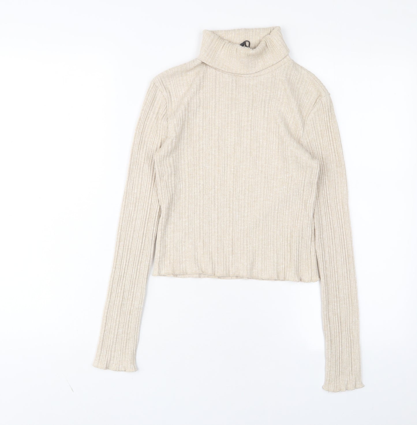 Bershka Womens Beige Roll Neck Viscose Pullover Jumper Size S