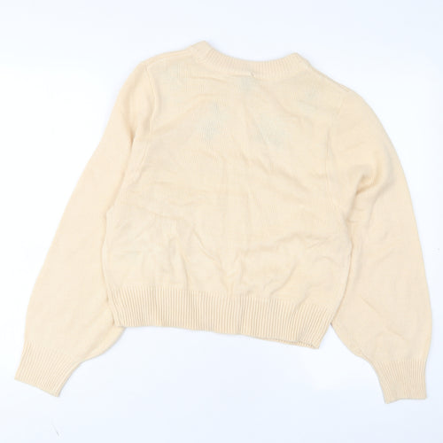 H&M Womens Beige Crew Neck Acrylic Pullover Jumper Size S - Embroidered