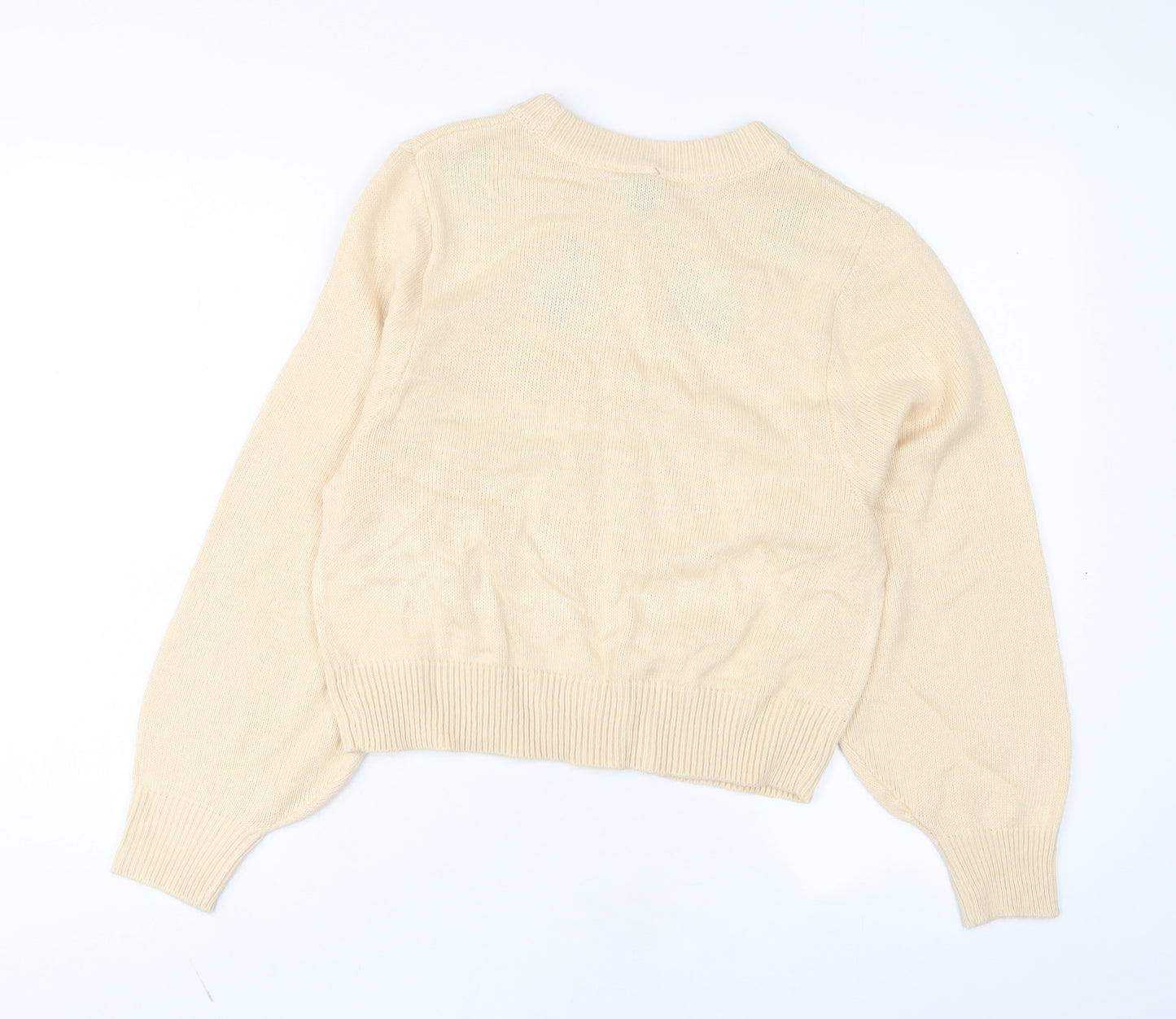 H&M Womens Beige Crew Neck Acrylic Pullover Jumper Size S - Embroidered