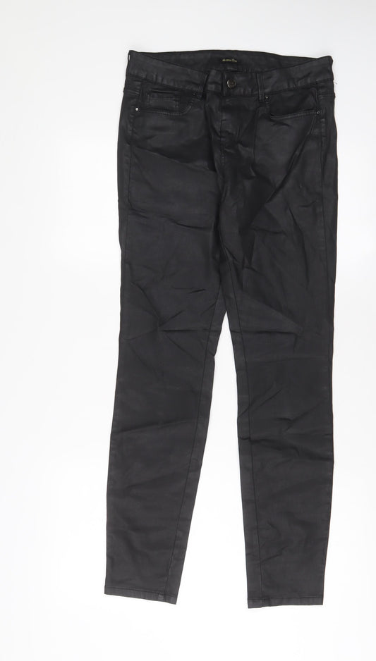 Massimo Dutti Womens Black Polyester Trousers Size 12 L30 in Regular Zip - Leather Look