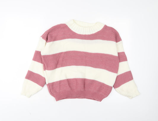 FEMME LUXE Womens Pink Crew Neck Striped Acrylic Pullover Jumper Size M