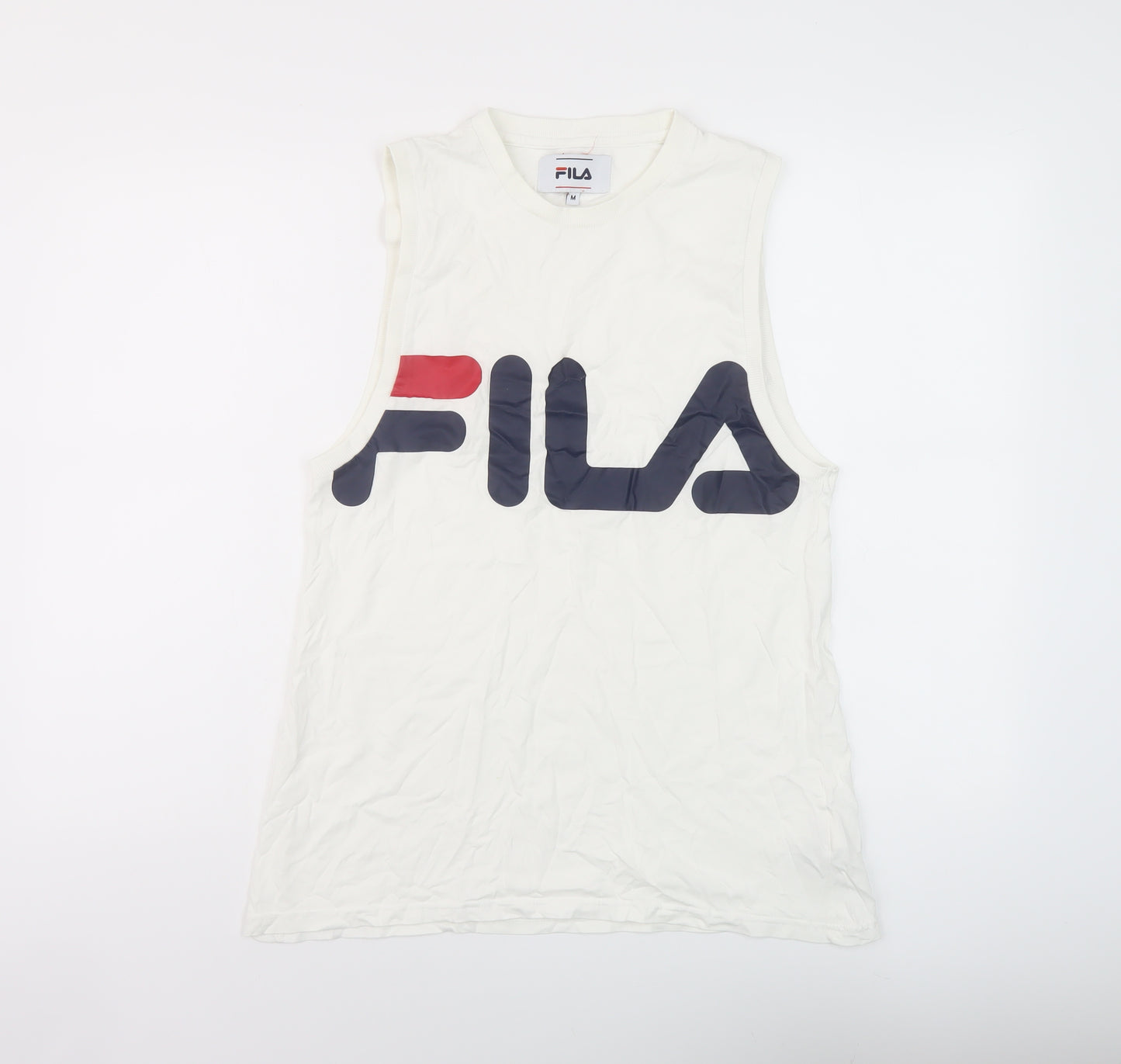 FILA Mens White Cotton T-Shirt Size M Round Neck