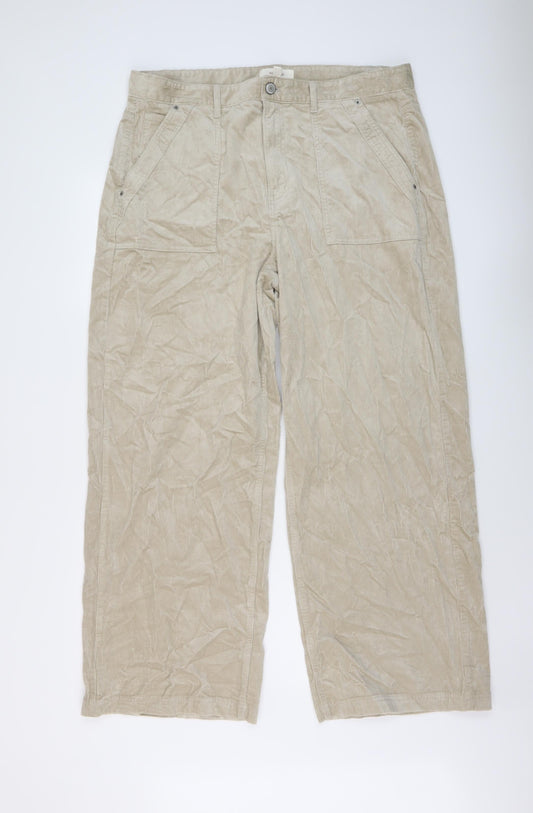 Per Una Womens Beige Cotton Trousers Size 18 L30 in Regular Button