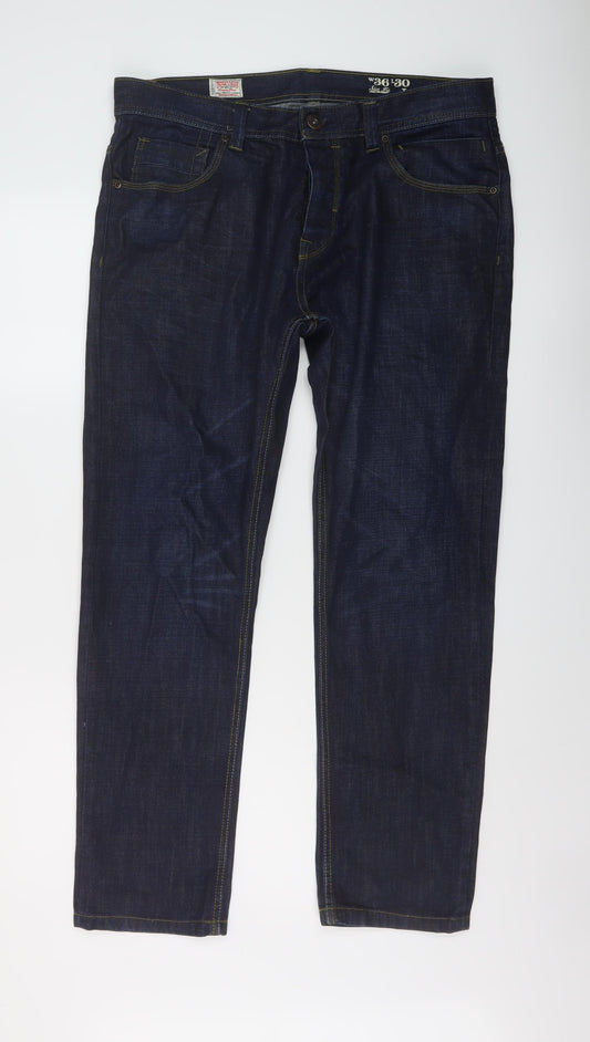 TU Mens Blue Cotton Straight Jeans Size 36 in L30 in Slim Button