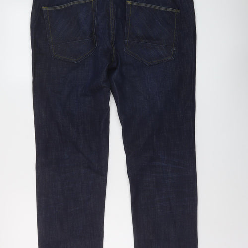 TU Mens Blue Cotton Straight Jeans Size 36 in L30 in Slim Button