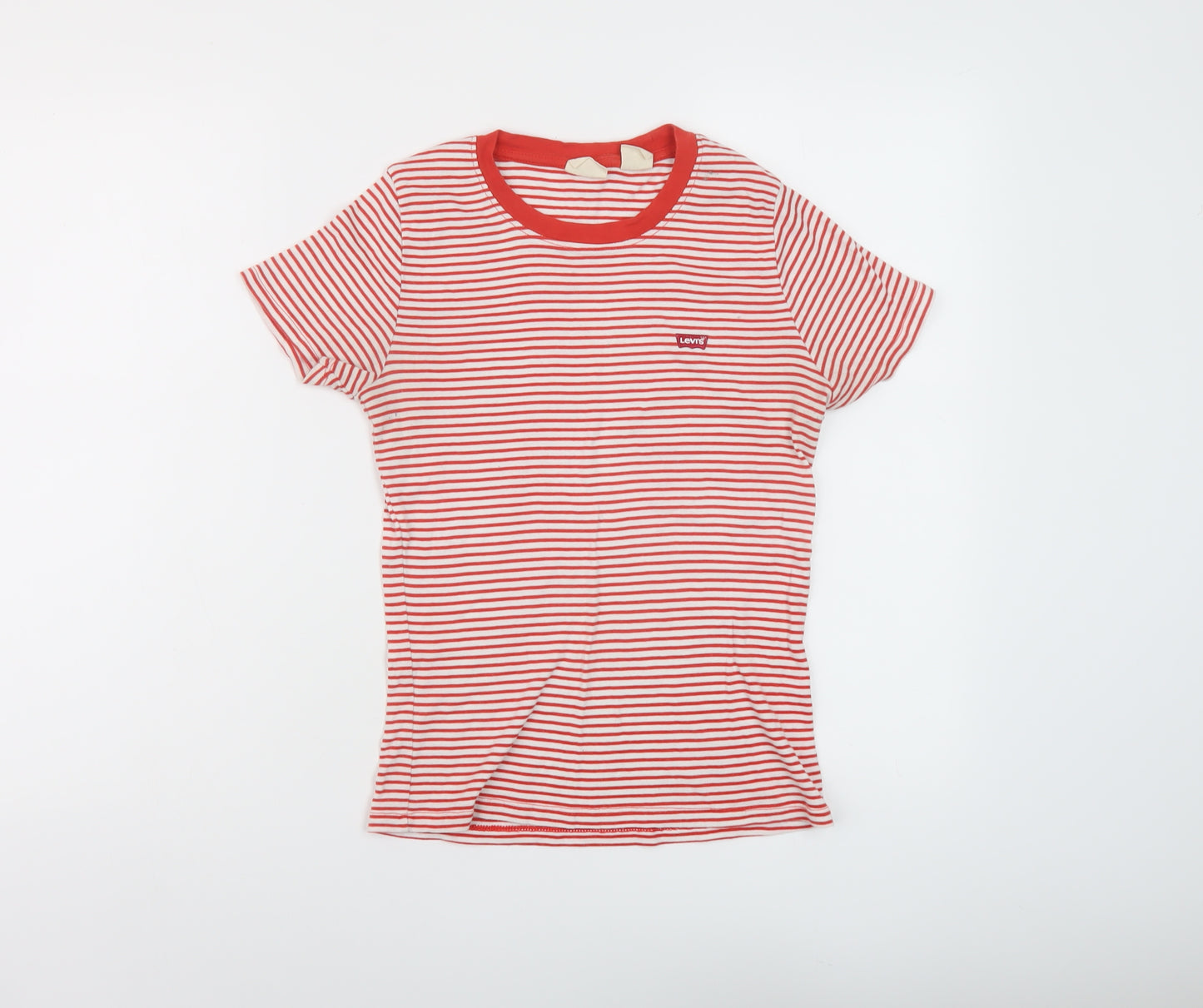 Levi's Womens Red Striped Cotton Basic T-Shirt Size XS Crew Neck