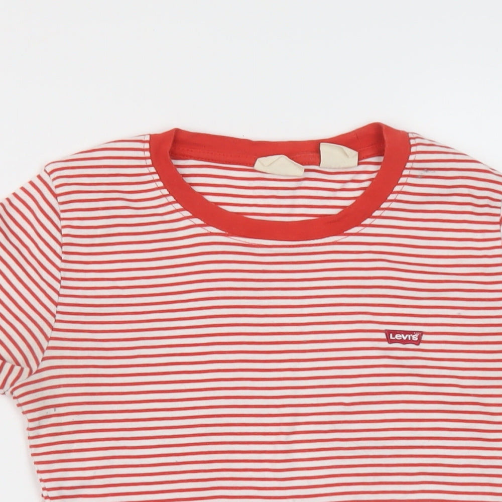 Levi's Womens Red Striped Cotton Basic T-Shirt Size XS Crew Neck