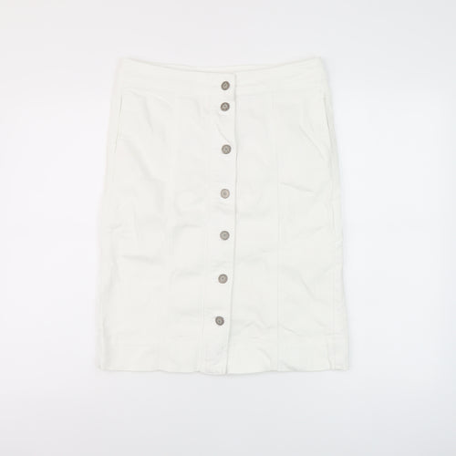 Marks and Spencer Womens White Cotton Straight & Pencil Skirt Size 10 Button