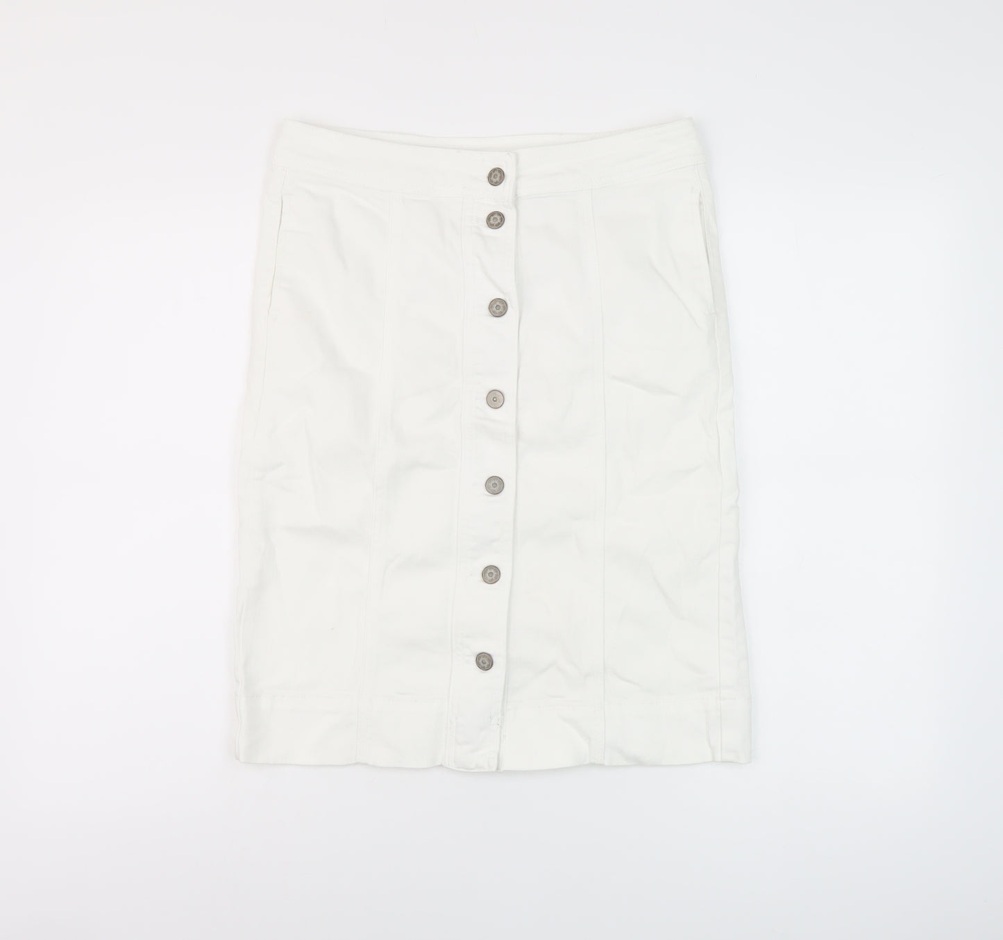 Marks and Spencer Womens White Cotton Straight & Pencil Skirt Size 10 Button