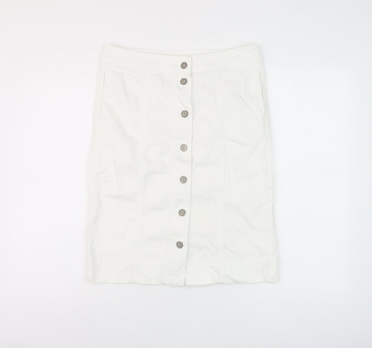 Marks and Spencer Womens White Cotton Straight & Pencil Skirt Size 10 Button